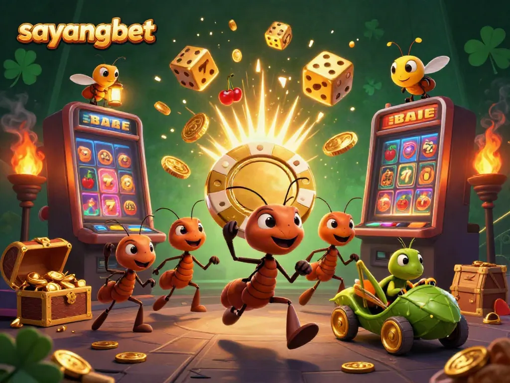 Experience thrilling adventures with sayangbet as ants execute a heist, surrounded by casino glamour.