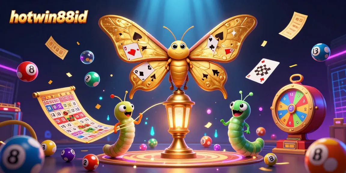 Experience the excitement of hotwin88id with a vibrant casino-themed illustration showcasing games and winnings.