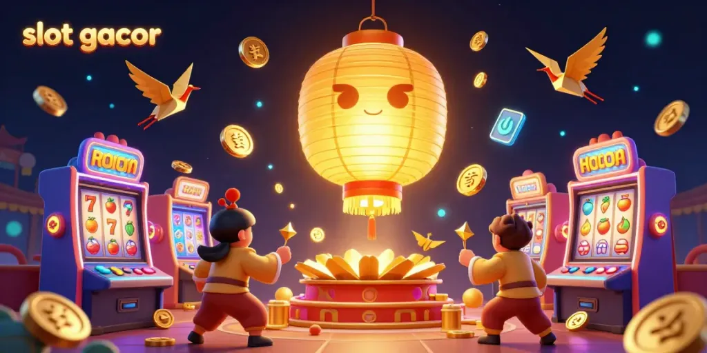 Experience the excitement of slot gacor with a vibrant gaming scene featuring glowing characters and dynamic slot machines.