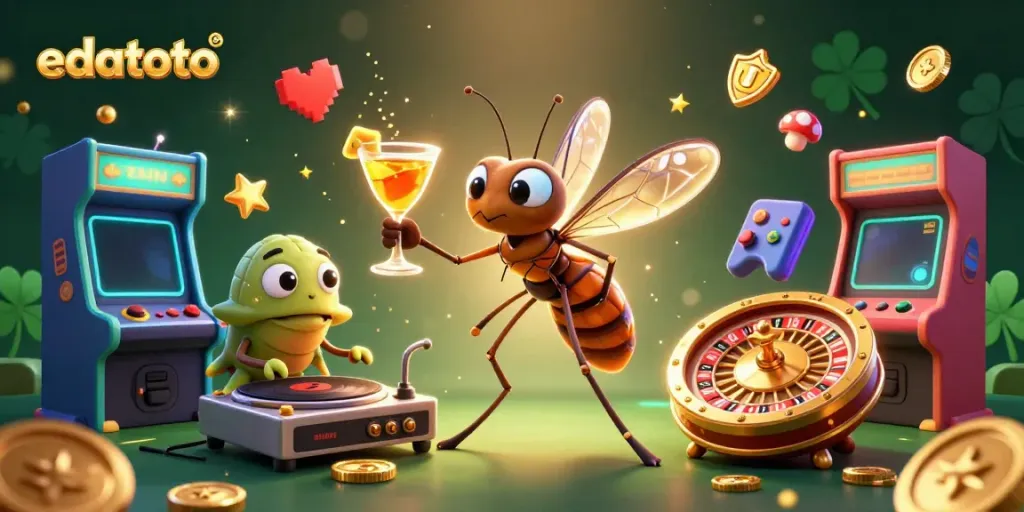 Experience the thrill of edatoto with a vibrant 3D cartoon scene showcasing a unique casino mascot and interactive game elements.