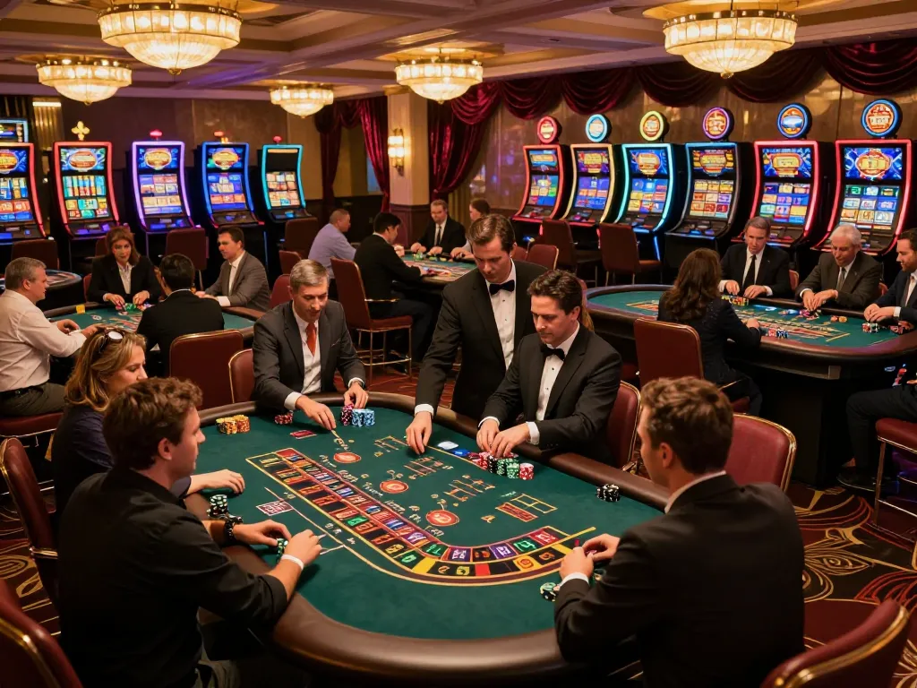 Vibrant casino scene depicting players at blackjack tables, featuring nhà cái vua 88 enthusiasts engaged in strategic gameplay.