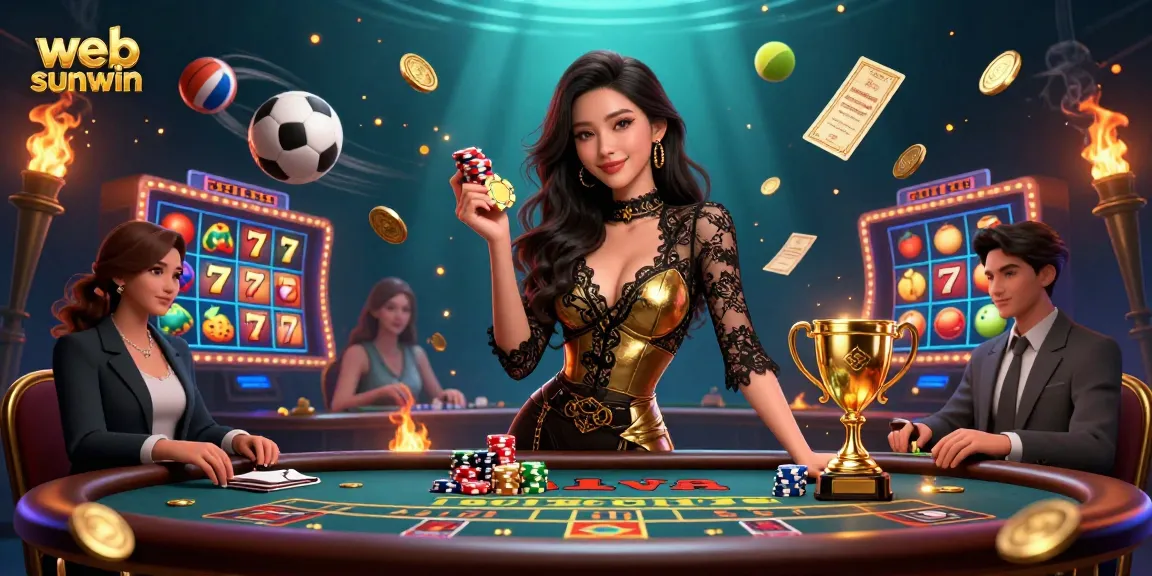 Engage in exciting gaming at web sunwin, showcasing vibrant slots amidst high-stakes players.