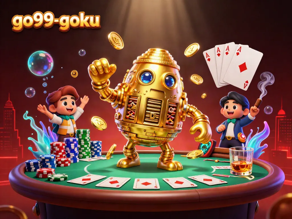 Experience exciting gaming action with go99-goku's golden golem amidst poker elements.