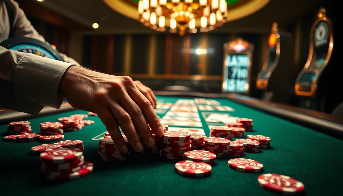 Engaging scene of players strategizing in a qq dewa poker game with vibrant chips and cards.