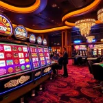 Players engaging with a Slot Gacor machine surrounded by vibrant casino decor and excitement.