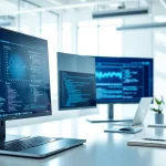 Engaging AI Software interface showcasing analytics and code in a modern workspace.