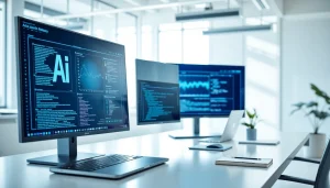 Engaging AI Software interface showcasing analytics and code in a modern workspace.