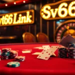 Experience the excitement at SV66 link with vibrant casino tables and spinning roulette wheels.