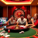 Exciting scene of players enjoying games at 78Win Com casino with vibrant table and roulette wheel.