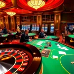Experience thrilling gameplay at https://8kbetbh.com/ with an engaging casino scene filled with poker games and roulette.