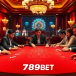 Players enjoy a thrilling poker game at 789BET casino, highlighting excitement and luxury.