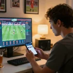 Engaging in live sports betting on the uu88 app, surrounded by a comfortable home setup.