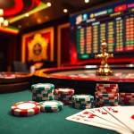 Experience gripping gameplay at a casino showcasing 包网 services with poker chips and roulette table.