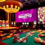Rasakan aksi perjudian yang mendebarkan di meja kasino EMASTOTO yang elegan dengan mesin slot yang seru.