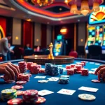 Action-packed scene of players at a poker table, engaging with the thrilling games offered at https://98winmb.com/.