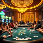 Players enjoying a thrilling game at the Go 99 themed poker table in a luxurious casino.
