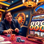 Experience thrilling gameplay at berlian 888 with vibrant casino elements like slots and poker chips.
