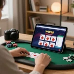 Player engaging in a lively WW88 online casino session on a tablet, immersed in the game strategy.