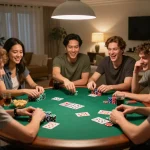 Players engaged in a thrilling poker night, highlighting strategic gameplay in a cozy atmosphere.