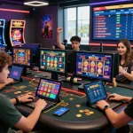 Players enjoying games at mantra88 online gaming platform, celebrating wins in a vibrant setup.