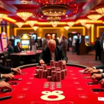 A thrilling scene at go 88 casino with players engaged at a poker table, highlighting excitement and luxury.