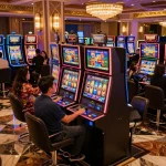 Engaged players at vibrant slot machines enjoying a thrilling slot thailand gaming experience.