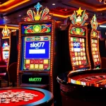 Engage with the vibrant slot777 login interface, captivating gamblers in a luxurious casino scene.