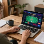 Engaging gameplay at 28bets casino from a cozy home setup, showcasing responsible gaming.
