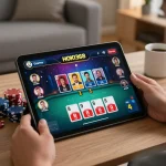 Tampilan permainan poker online HOKI368 yang menunjukkan antarmuka permainan dan suasana rumah yang nyaman.