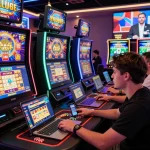 Pemain menikmati sensasi permainan online di virus88 dengan mesin slot yang berwarna-warni dan visual yang hidup.