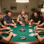 Players enjoying an engaging home poker game with SC 88 strategy discussions and lively interactions