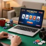 Permainan poker yang menarik di laptop dengan elemen spaceman yang meningkatkan suasana bermain di rumah.