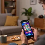 Experience exciting wins with VENOM889 on your smartphone in a cozy home setting