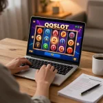 Engaged player enjoying thrilling QQSLOT online gaming session at home.