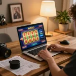 SIS4D player engages in exciting online slot game session from a cozy home setup