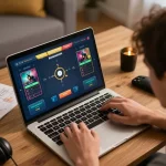 Berinteraksi dengan antarmuka permainan online kenzototo selama sesi taruhan yang mendebarkan di rumah.