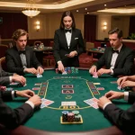 Engaging blackjack table gameplay showcasing an a la carte menu of strategic bets and player interactions.