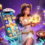 Activate bonus features at lu88a with a stunning 3D goddess surrounded by vibrant gaming elements.