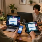 IDNSCORE LOGIN interface shown on multiple devices as players engage in an exciting online gaming session.