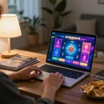 KADAL 778 gaming session on a laptop with snacks and strategy notes in a cozy setting