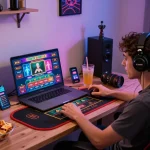 Pemain terlibat dengan link slot gacor di laptop selama sesi kasino online yang mendebarkan.
