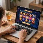 Sesi perjudian online yang menarik dengan permainan slot gacor ditampilkan di layar laptop.