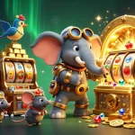 Spin the exciting zbetgame slot machine in a captivating steampunk casino scene filled with treasures.