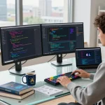 Developer immersed in coding AI projects, showcasing crush ai in a modern workspace.