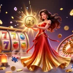 Engage with net88's vibrant casino gameplay featuring dynamic slot machines and a stunning illustration.