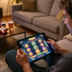 Engaging with the LGO SUPER casino app for a thrilling online gaming experience on a cozy tablet setup