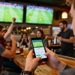 Engaging scene of individuals enjoying Socolive trực tiếp streaming football matches live at a vibrant sports bar