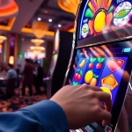 Memenangkan permainan jamu slot dengan mesin penuh warna dan suasana kasino yang hidup.