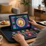 Engaged player betting on a digital roulette game at home with nhà cái kong88, showcasing strategic gameplay.