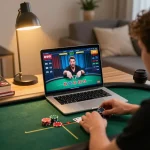 LGO GOAL player initiating a bet during an exciting online poker game at home, showcasing strategic gameplay.